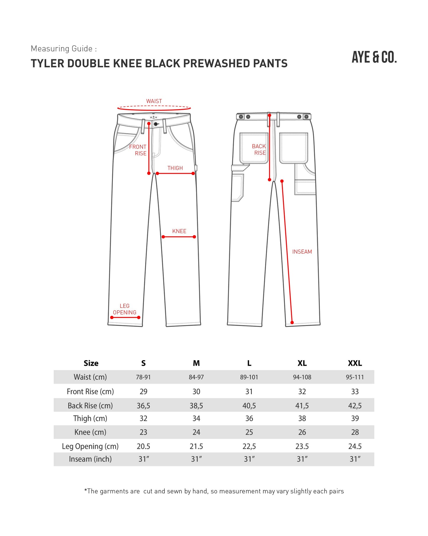 Tyler Black Prewashed Double Knee Pants